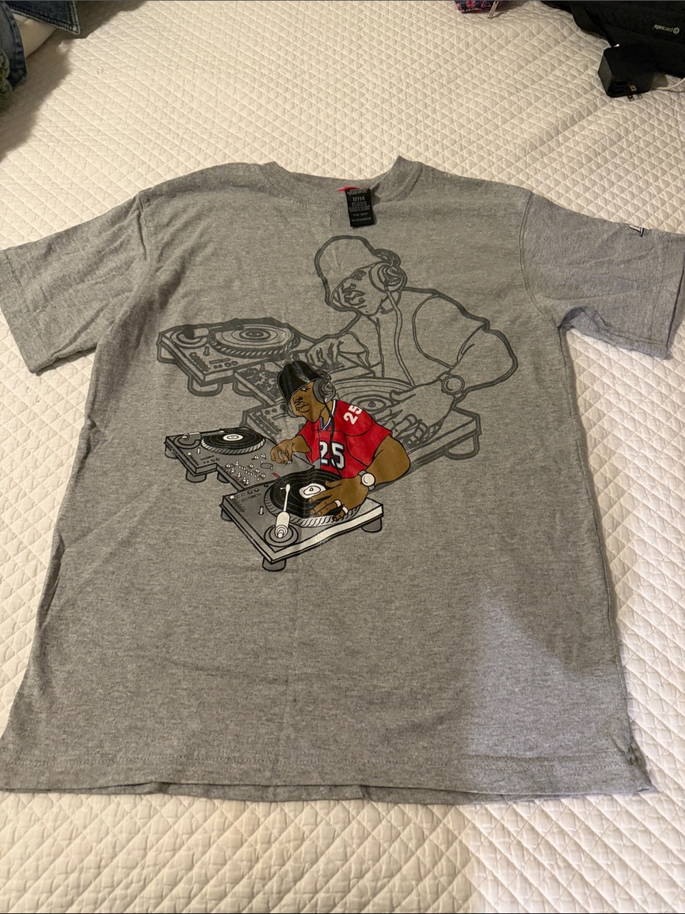 Kids Grey Graphic DJ Tee with Red Accent